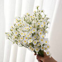Set de 6 piezas, 60 piezas de flores de margarita de seda artificial, ramo de flores de margarita blanca falsa para decoración de boda, manualidades, decoración del hogar y dormitorio - Blanco - Ver 3