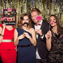 31pcs,Hot Pink Birthday Photo Booth Props Party Favors Supplies Bday Party Decoration Set For Bachelorette Party Decoration,Pink & Black Glitter Photo Props With Frame, Glasses, Crown, Lips, Cheer Sign For Birthday Celebration - View 4