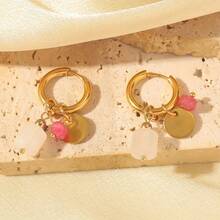 1 Pair Of Elegant Green Charm Hoop Earrings, Women's Waterproof Fashion Jewelry, Suitable For Daily And Holiday Wear, Novel Earrings - 粉色 - 查看 5