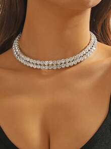1pc Fashion Elegant Teardrop Gemstone Princess Necklace & Headchain, Oval Pendant Necklace, Luxury Rhinestone Dual-Use Choker Necklace, Bridal Crown Headpiece, Sparkling Letter Decor, Crystal Embellished, Suitable For Parties, Weddings, Photoshoots,Summer,Beach - Claw Chain Silver 023 - View 5