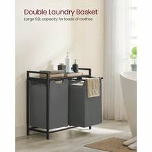Dirty Clothes Basket, Compartment Design. Detachable Cloth Bag, - Rustic Brown and Grey - View 3