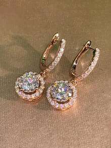 1 Pair Fashion Cubic Zirconia Teardrop Earrings, Suitable For Women, Can Be Worn For Weddings, Engagements, Anniversaries, Parties, Also Great As Gifts For Valentine's Day, Mother's Day, Or Mothers - Vàng vàng - Xem 1