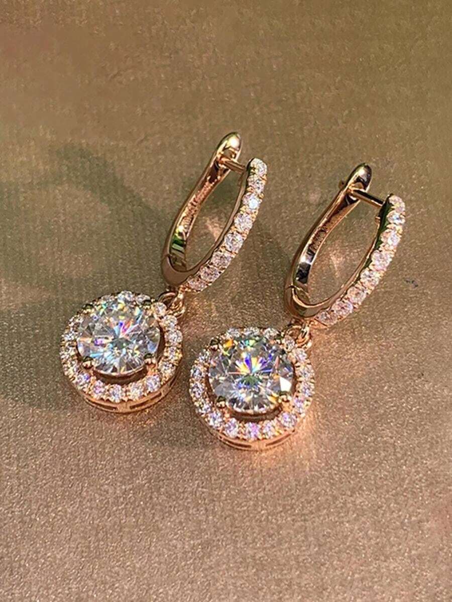 1 Pair Fashion Cubic Zirconia Teardrop Earrings, Suitable For Women, Can Be Worn For Weddings, Engagements, Anniversaries, Parties, Also Great As Gifts For Valentine's Day, Mother's Day, Or Mothers - Vàng vàng - Xem 1