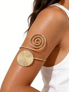 1 pieza Brazalete de patrón espiral, joyería de brazo, brazalete de metal para uso diario de mujeres - Dorado - Ver 1