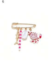 Broche exagérée aux éléments colorés de crabe, poisson, crevette, hippocampe. Broche de style baroque avec perle, fleur d'étoile de mer et éléments géométriques marins. Convient comme accessoire décontracté ou cadeau pour femmes. - Multicolore - Voir 13