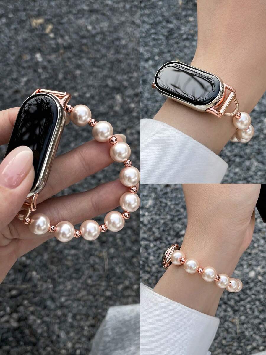 1 chiếc vòng tay ngọc trai trắng dành cho nữ, dây kim loại, tương thích với Mi Band 10/9/8, dây đeo vòng tay nữ, quà tặng sinh nhật, kỷ niệm, quà bất ngờ.