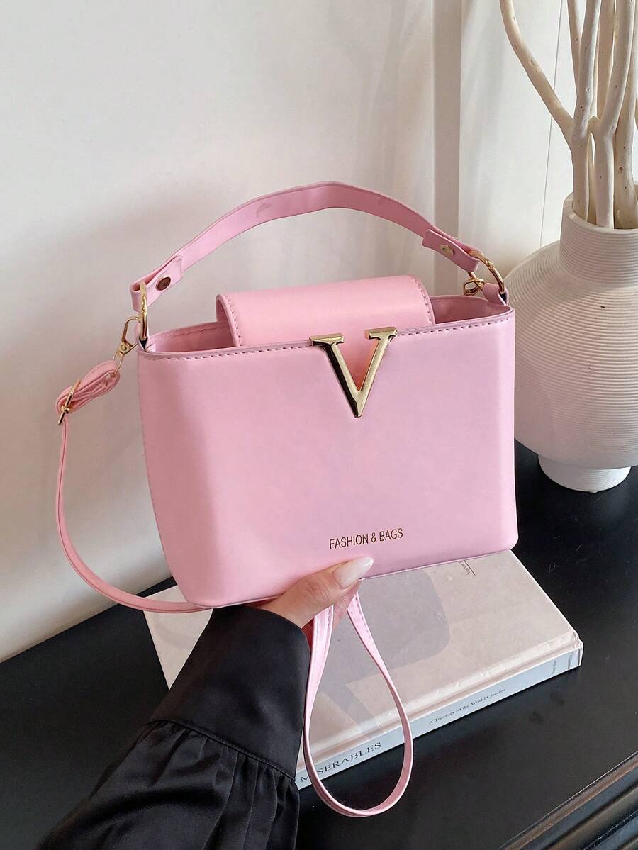 Shiny New Versatile Bucket Bag Women Handbag, Niche Commuter Shoulder Crossbody Bag, Fashion Shopping Tote - Pink - View 1