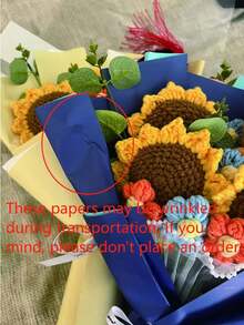 1pc Graduation Season Teddy Bear & Sunflower Bouquet (Gift Bag Included) - Handmade Knitted Floral, Suitable For Classmates, Teachers, Reunion, Home Decor, Birthday, Graduation, Mother's Day, Random Blue Color (Random Flower Bag) - View 7