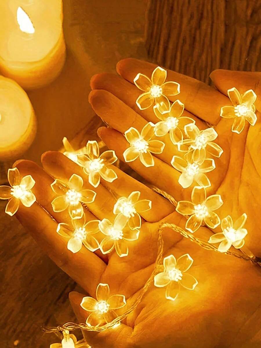 1件 1.5/3/6米 LED櫻花串燈 - 電池供電，適用於臥室牆面裝飾、戶外露營帳篷裝飾、婚禮桌面裝飾、女性生日派對裝飾、家居裝飾、戶外花園裝飾花卉串燈