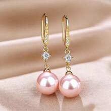 韩式奢华简约时尚高端锆石珍珠耳环，优雅通勤耳环批发 - 彩色 - 查看 4
