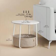 Mesa Auxiliar, Mesa Lateral Redonda con Cesta de Tela, Mesita de Noche, Estilo Moderno, Blanco Nube y Beige Natural MLET223W10 - Redondablanco - Ver 5