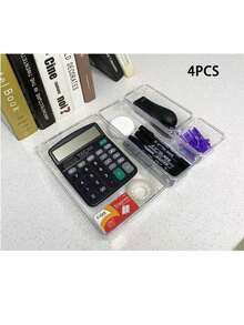 1/2/3/6/12个装透明塑料抽屉收纳盒，桌面抽屉分隔收纳盒，适用于卧室、浴室、办公室，可收纳化妆品、珠宝、小物件、餐具等。 - 彩色 - 查看 3