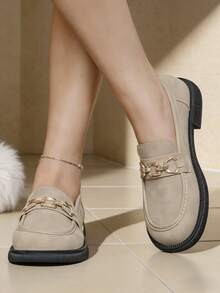 Mocasines de mujer, zapatos planos cómodos de tacón bajo con diseño de slip-on para conducir - Camel - Ver 4