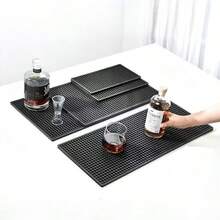 1 buah Alas Pengeringan Bar Lipat, Bantalan Isolasi Panas Silikon Lembut, Alas Gelas Bahan PVC, Cocok Untuk Pengeringan Meja Bar atau Kedai Teh Susu, Dapat Digunakan Sebagai Alas Isolasi Panas dan Pengontrol Air - Hitam - View 1
