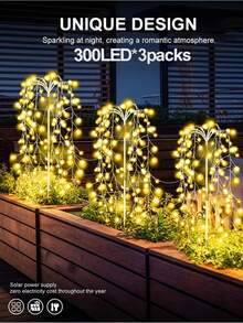 Bộ 3 đèn pháo hoa năng lượng mặt trời ngoài trời, 300 đèn LED trang trí sân vườn, đèn pháo hoa năng lượng mặt trời với 8 chế độ nhấp nháy, thích hợp cho vườn biệt thự, sân nhà, ban công, trang trí tiệc Giáng sinh (Đã bao gồm pin) - Đèn pháo hoa gắn trên mặt đất - Xem 4