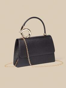 1 Piece White PU Material Flap Clutch Bag With Luxury Metal Decoration, Showing Fashion And Elegance, Suitable For Holding, Carrying, Wearing On The Shoulder Or Crossbody, P - 黑色 - 查看 10