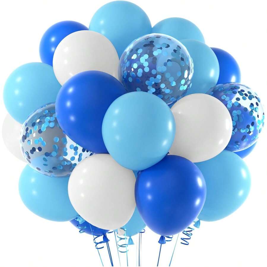 36 Pcs Royal Blue Light Blue White Confetti Balloons With Ribbons 10/12inch Balloon Garland Arch Kit For Birthday Baby Shower Celebrations Party Decoration - Set - View 1