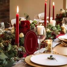 Wedding Velvet Table Numbers 1-20 Wood Wedding Bar Sign With Stand Burdy Oval Table Numbers For Reception Wooden Tables Markers For Anniversary Event Party - 勃根地紅 - 查看 4