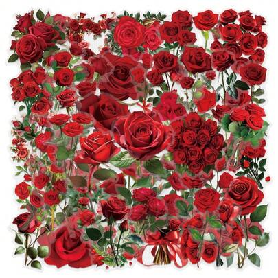 60 Pieces New Style Transparent Rose Sticker Pack - Waterproof Transparent PET Decals, Perfect As Journal Flower Materials & Decor For Guitars