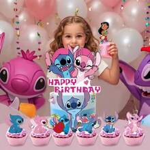 Disney 25 piezas de decoraciones para pasteles en forma de corazón con diseño de Stitch, decoraciones para pasteles para manualidades, fiestas de cumpleaños en casa - Multicolor - Ver 8