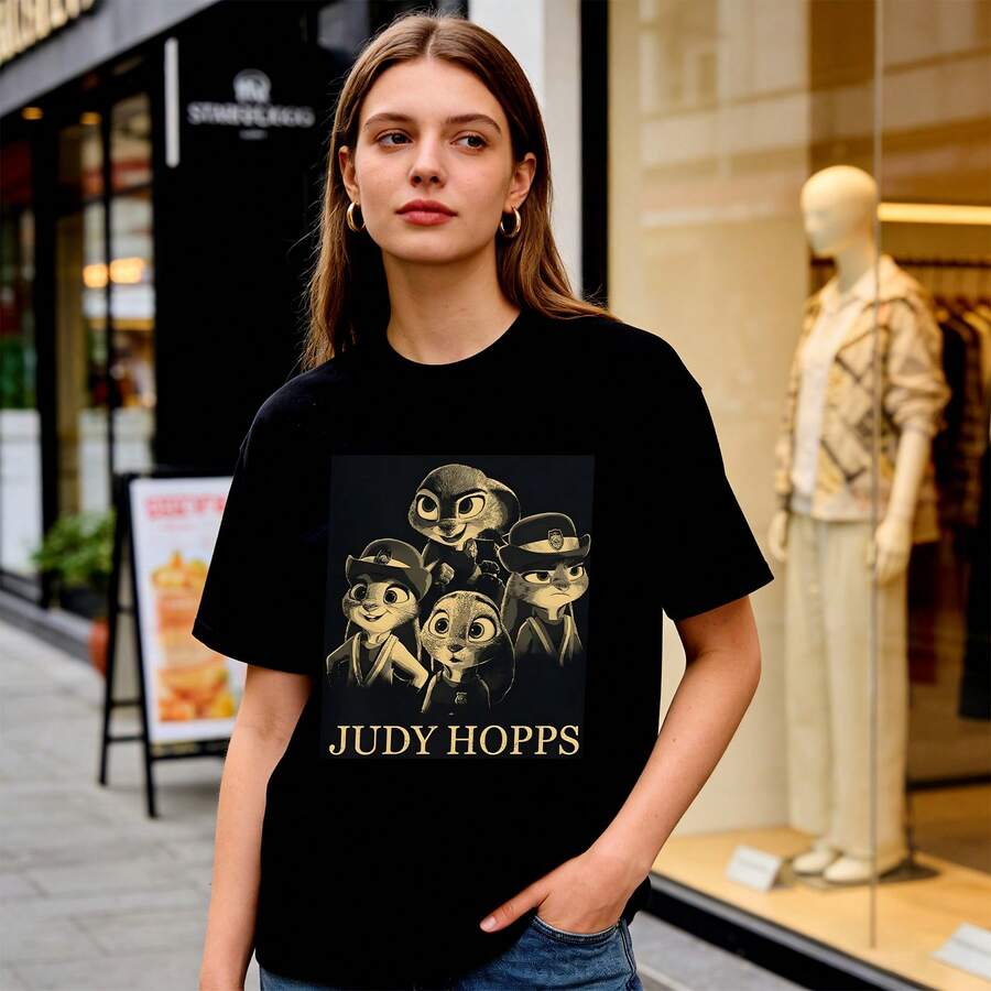 Judy Hopps Vintage Bootleg Shirt Retro 90s Style Cartoon Fan Tee Graphic All Size Black Round Neck Unisex Fashion T Shirt - màu đen - Xem 1