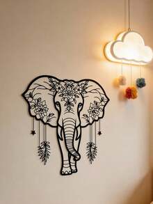 1pc Iron Elephant Wall Art Decor, Boho Floral Design, Living Room Wall Hanging Decoration, Creative Home Gift,Home Decor ,Room Decor,Wall Decor Gifts Birthday Graduation - 黑色的 - 查看 4