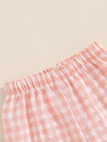 Pantalones largos a cuadros para niños y niñas pequeños con cintura elástica, adorables y casuales. - Naranja - Ver 6