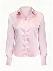 Europäische und amerikanische sexy seidige Satin Langarm Damenbluse Rosa - Pink - Übersicht 4