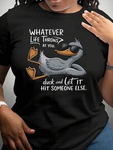 Duck Print T-Shirt, Casual Short Sleeve T-Shirt, Fancy Print Crew Neck T-Shirt, Breathable Fabric, Suitable For Spring, Summer And Autumn-X - Black - View 7