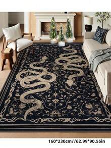 Thảm trải sàn cao cấp phong cách Bohemian cổ điển họa tiết da rắn, chống trơn trượt, có thể giặt được, thảm phòng ăn mềm mại kiểu retro, kích thước lớn phù hợp cho văn phòng, phòng ngủ, phòng khách, thảm cửa ra vào. - màu đen - Xem 8