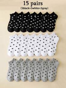30只/2双装 女士心形短袜 - 可爱休闲袜 - 百搭日常穿着 - 彩色 - 查看 8