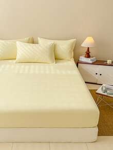 Bộ ga trải giường 3 món màu be chải mềm mại và thoải mái - Màu vàng - Xem 4