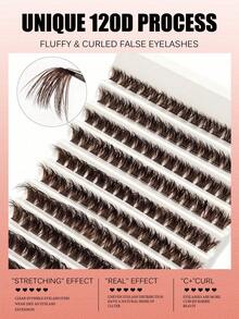 Asiteo 10 Rows 150pcs Brown Lash Clusters, 120D D Curl 8-16mm Mixed, 3D Fluffy Thick Soft Dramatic False Eyelashes, Reusable For DIY At Home Or Everyday, Date, Party, Travel, Also Suitable As Gift - D - View 3