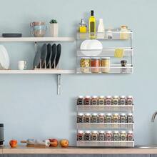 Hanging Spice Rack Wall Mounted, Narrow Spice Storage Rack, Suitable For Jar Storage, Kitchen, Cabinets Or Cabinet Doors - Silver - View 2