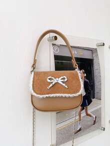 1pc Girl's Bow PU Magnetic Closure Fashion Handbag With Chain Strap, Suitable For Daily Use All Seasons - A - View 11