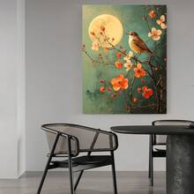 Framed 1 pieza, con marco, , cuadro de pintura al óleo inspirado en la noche de la cigüeña sobre una rama iluminada por la luna, arte botánico floral de la luna y la cigüeña - 3G5232G1837 - Enmarcado - Ver 5