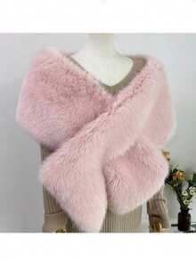 1 chiếc khăn choàng cổ giả lông thú dành cho cô dâu, thích hợp cho mùa thu đông, tiệc cưới, mùa hè hoặc đi biển. - Màu Hồng baby - Xem 6