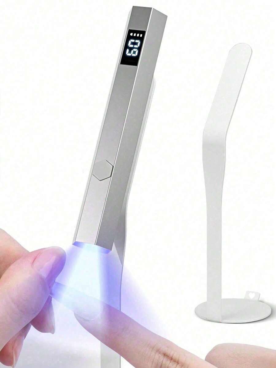Mini Portable UV Nail Light With Stand, Suitable For Gel Nails, 10s Fast Curing Nail Drying Machine, USB Powered, Home DIY Gel Nail Polish - Silver - View 1