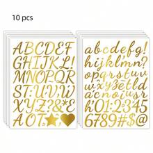 10pcs Letter & Number Sticker Set, 17.2x12.8cm, Gold, Black, White, Suitable For Scrapbook, Water Bottle, Jar, Spice, Mailbox, DIY Decor, Envelope, Magazine, Phone Case, Water Cup, Computer, Helmet, Planner, Gift Packaging, PVC Waterproof Sticker Stickers Scrapbook Supplies Scrapbooking - 10 Alphanumeric Stickers - View 9