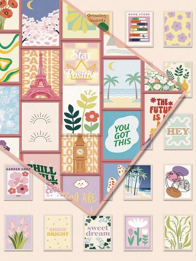 50pcs Danish Pink Stickers: Transparent PET Material With Fresh, Artistic Designs-Perfect For Guitars, Skateboards, Parties, Suitcases, Desktops, And Holiday Gift Decorations-Beautiful Stickers