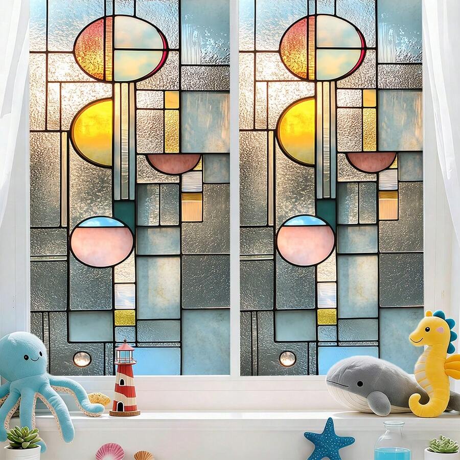 1/4pcsMinimalist And Refreshing Geometric Frosted Glass Window Stickers Are Reusable, Adhesive-Free, Opaque, And Heat-Insulating, Suitable For Bathrooms, Living Rooms, And Glass Decoration. - Frosted Stickers - View 1