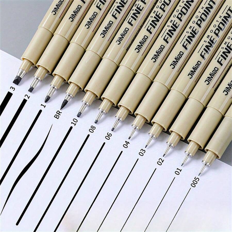 1/12Pcs Tip Pigment Liner Micron Ink Marker Pen For Manga Draw Sketching Needle Pen Hook Line Pen Sketch Stationery Set Art Supplies - Round - View 1