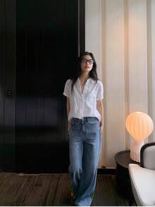 Áo kiểu Pháp dáng rộng, nhẹ, thoải mái dành cho nữ, thích hợp cho mùa xuân/hè. - trắng - Xem 3