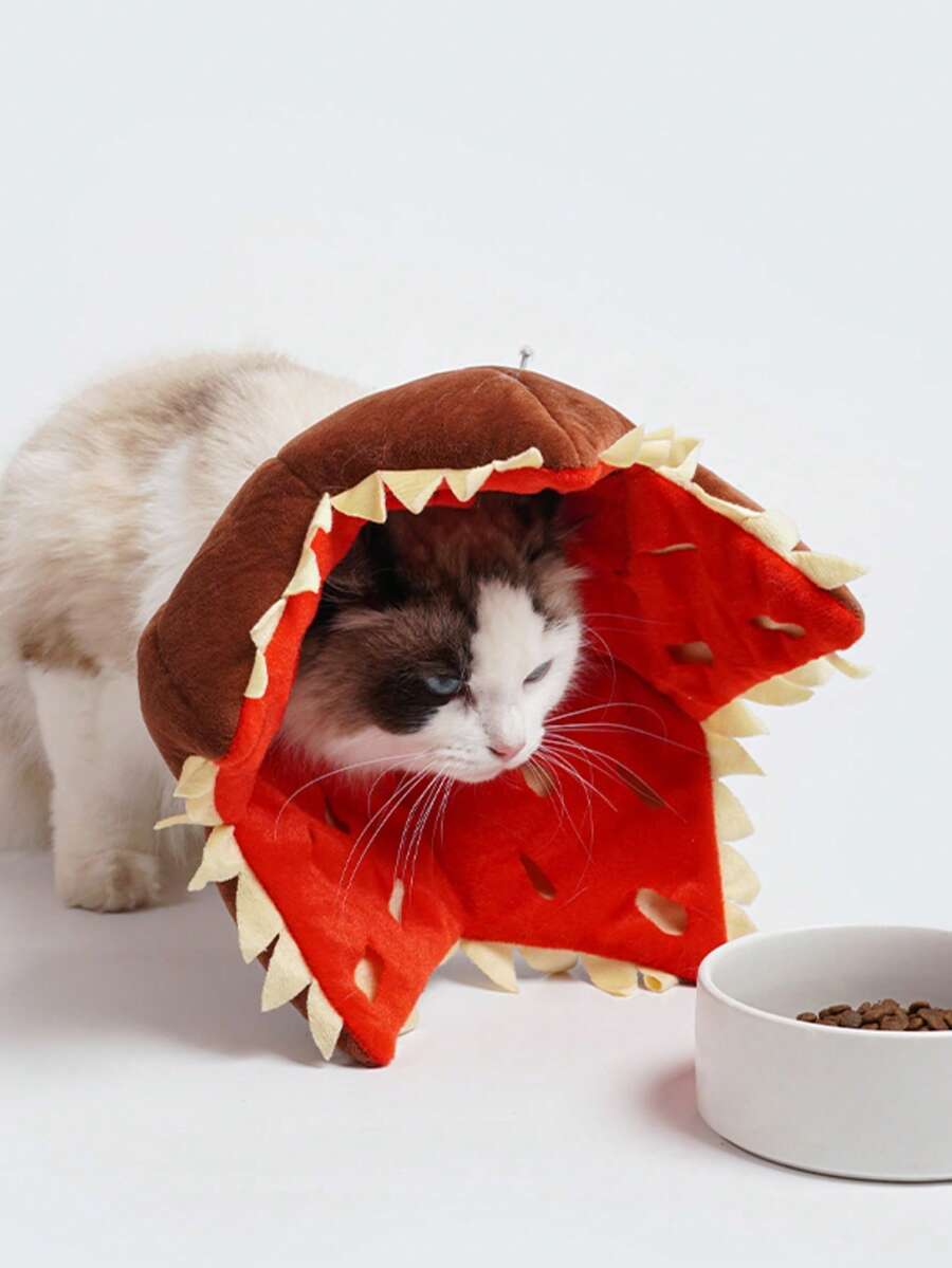 ABLAZE ZAI 1pc Adjustable Velvet Fabric Carnivorous Plant Shaped Cat Recovery Elizabethan Collar, Suitable For Cats And Dogs, All Season Use - Brown - View 1