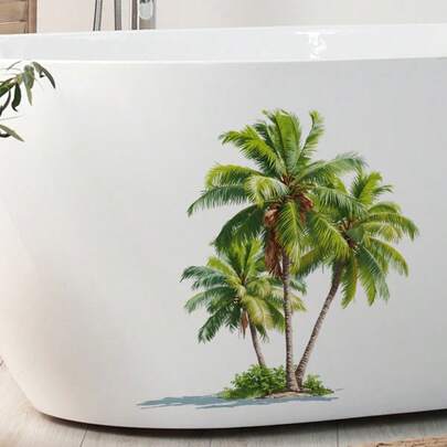 Summer Ocean Series Stickers, Beach Coconut Trees, Beach, Island Wall Decals, Suitable For Bedrooms, Living Rooms, Shopping Mall Display Cabinets, Self-Adhesive Stickers, Double-Sided Visible Car Window Decals, Decorations For Glass Windows