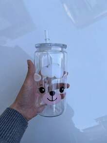 1 bình/cốc nước nhựa tái sử dụng 16oz có nắp và ống hút, họa tiết động vật dễ thương, thích hợp làm quà tặng hoặc cho các buổi họp mặt gia đình. - Nhiều màu - Xem 14