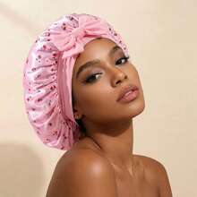 Awegeo Mũ ngủ bằng satin in hình quả anh đào và nơ dành cho nữ, mũ ngủ co giãn bản rộng, khăn trùm đầu hai mặt mềm mại như lụa cho tóc xoăn, chăm sóc tóc ban đêm và sử dụng hàng ngày. - Nhiều màu - Xem 1