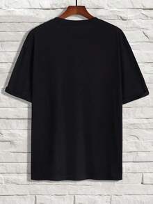 Manfinity LEGND Loose Fit Men's Solid Color Round Neck Short Sleeve Casual T-Shirt - 黑色 - 查看 2