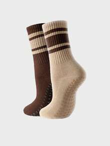 1/2/4 Pairs Non-Slip Pilates Socks, Designed With Anti-Slip Silicone Stripes, Suitable For Yoga, Ballet And Barefoot Activities. Minimalist Versatile Mid-Calf Socks Applicable For Various Occasions - Multicolor - View 8