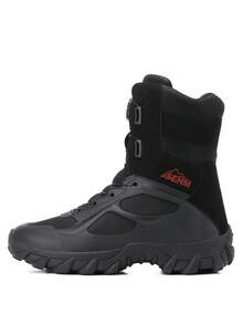 Botas de senderismo de caña alta con botón giratorio para hombre, botas de trekking para exteriores, zapatos de montar con estilo - Negro - Ver 4